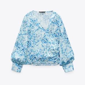 ZARA RUCHED PRINTED TOP LONG SLEEVW BLOUSE BRAND NEW WITH TAGS XS